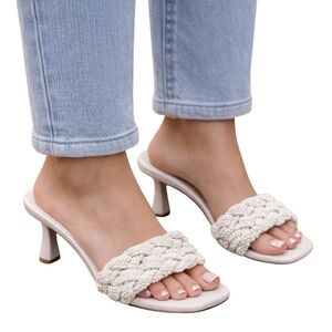 14th & Union Women’s Size 10 White Faux Pearl 3 1/2” Slide Heals
